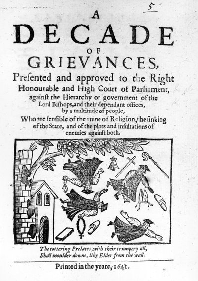 「苦情の10年」、アレクサンダー・レイトンの小説の制度を襲撃するパンフレット、1641年 作： English School